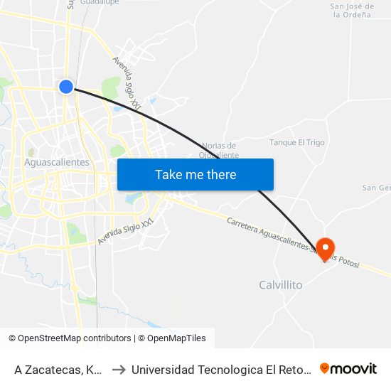 A Zacatecas, Km5 to Universidad Tecnologica El Reto�O map
