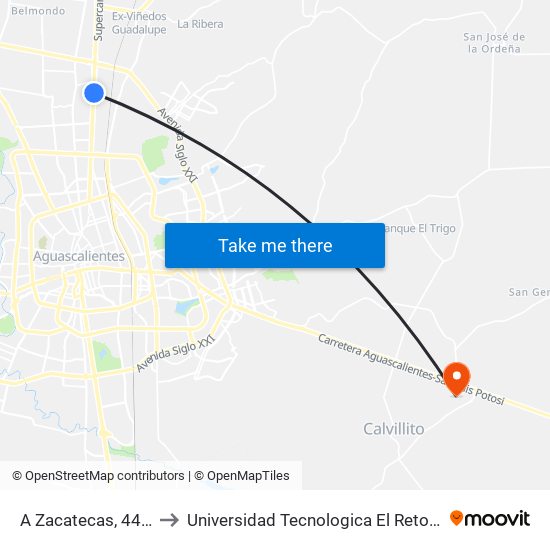 A Zacatecas, 4420 to Universidad Tecnologica El Reto�O map