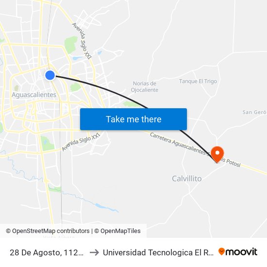 28 De Agosto, 1128(Vd) to Universidad Tecnologica El Reto�O map