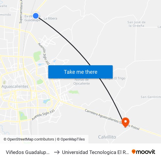 Viñedos Guadalupe, 103 to Universidad Tecnologica El Reto�O map