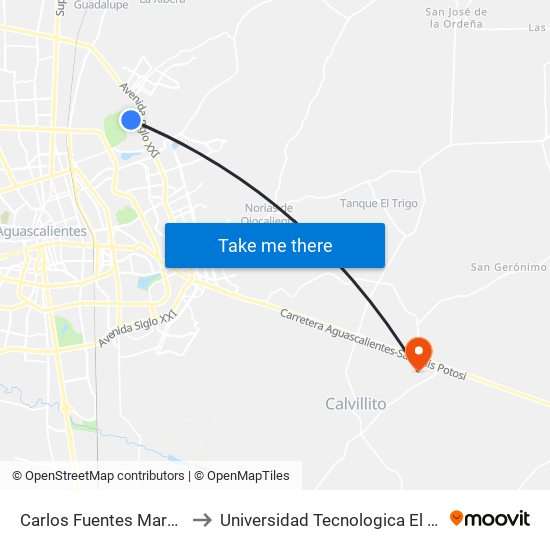 Carlos Fuentes Mares, 682 to Universidad Tecnologica El Reto�O map