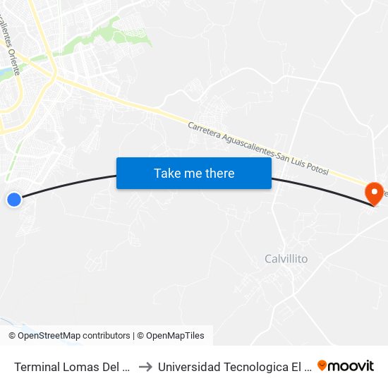 Terminal Lomas Del Ajedrez to Universidad Tecnologica El Reto�O map