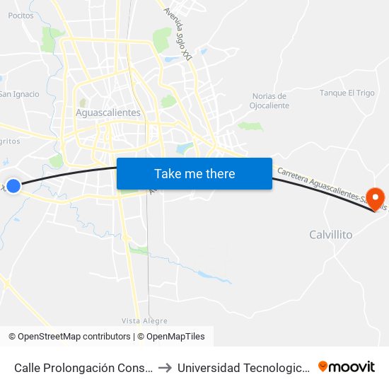 Calle Prolongación Constitución, 504 to Universidad Tecnologica El Reto�O map