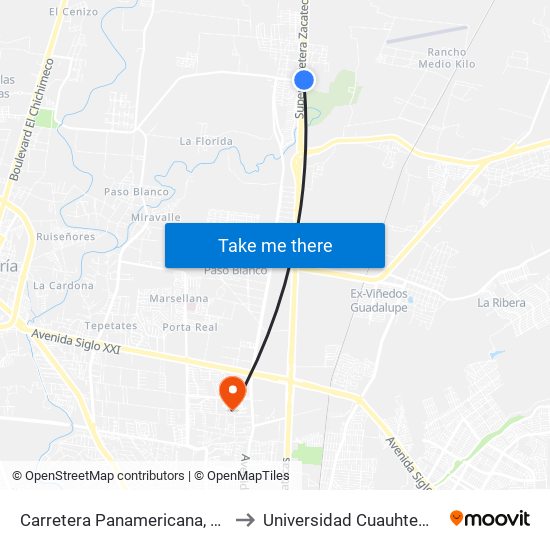 Carretera Panamericana, 545 to Universidad Cuauhtemoc map