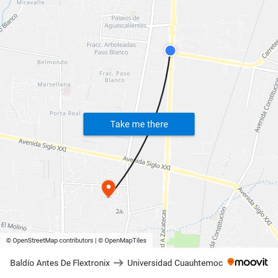 Baldío Antes De Flextronix to Universidad Cuauhtemoc map