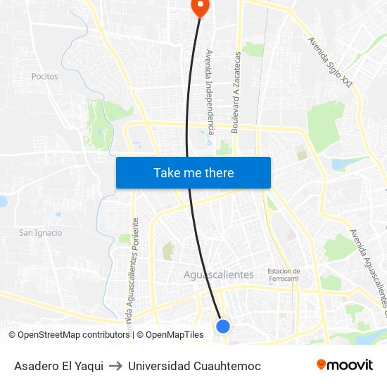 Asadero El Yaqui to Universidad Cuauhtemoc map