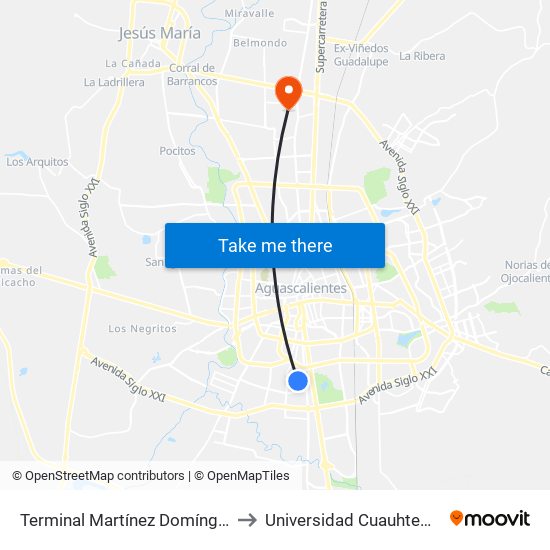 Terminal Martínez Domínguez to Universidad Cuauhtemoc map