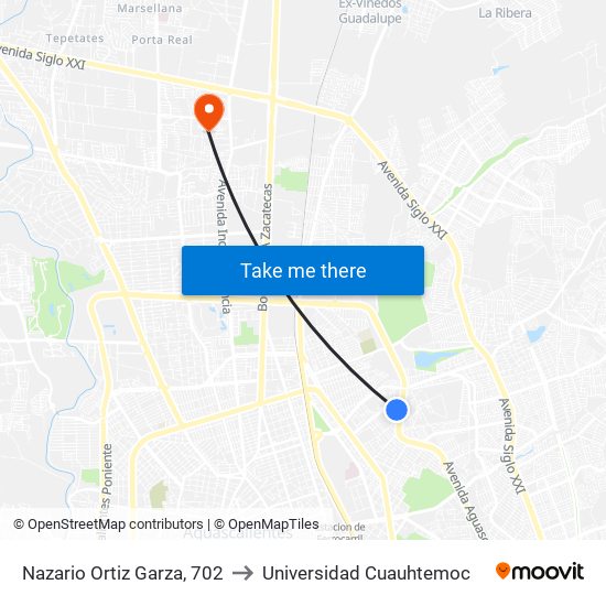 Nazario Ortiz Garza, 702 to Universidad Cuauhtemoc map