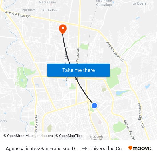 Aguascalientes-San Francisco De Los Romo, 3965 to Universidad Cuauhtemoc map