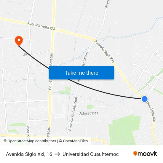 Avenida Siglo Xxi, 16 to Universidad Cuauhtemoc map