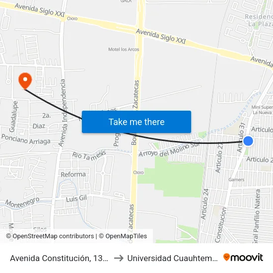 Avenida Constitución, 1318 to Universidad Cuauhtemoc map