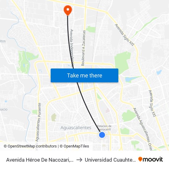 Avenida Héroe De Nacozari, 405a to Universidad Cuauhtemoc map