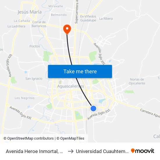 Avenida Heroe Inmortal, 258 to Universidad Cuauhtemoc map