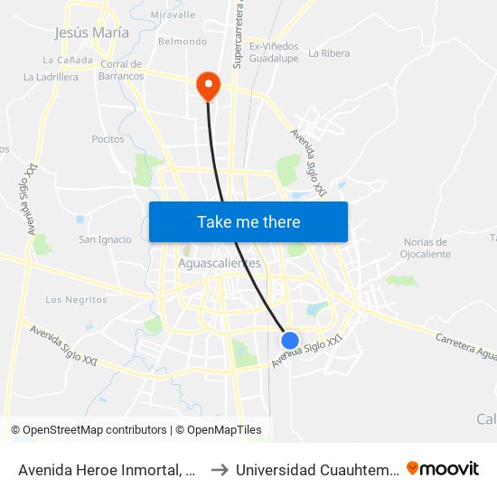 Avenida Heroe Inmortal, 403 to Universidad Cuauhtemoc map