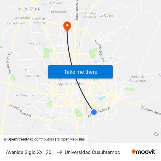 Avenida Siglo Xxi, 201 to Universidad Cuauhtemoc map