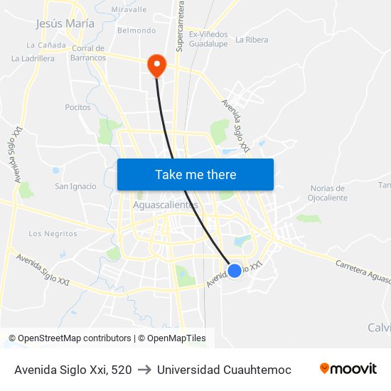 Avenida Siglo Xxi, 520 to Universidad Cuauhtemoc map