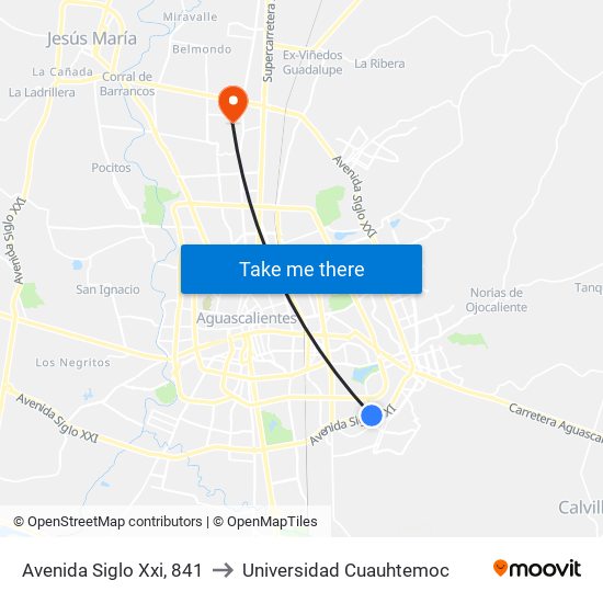 Avenida Siglo Xxi, 841 to Universidad Cuauhtemoc map