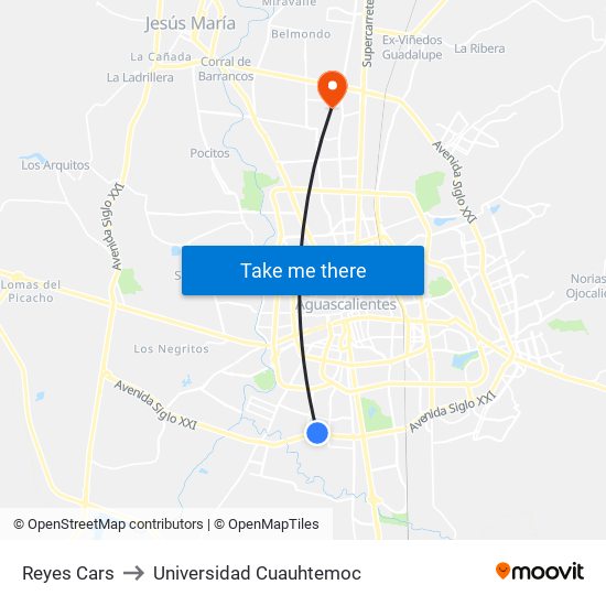 Reyes Cars to Universidad Cuauhtemoc map