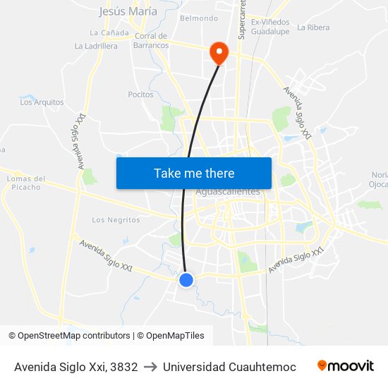 Avenida Siglo Xxi, 3832 to Universidad Cuauhtemoc map