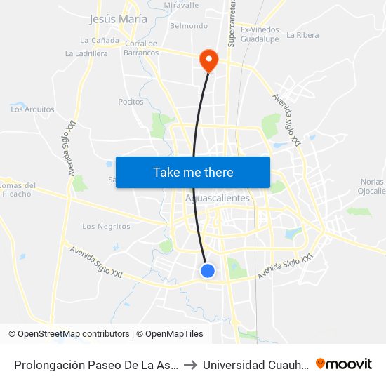 Prolongación Paseo De La Asunción, 2 to Universidad Cuauhtemoc map