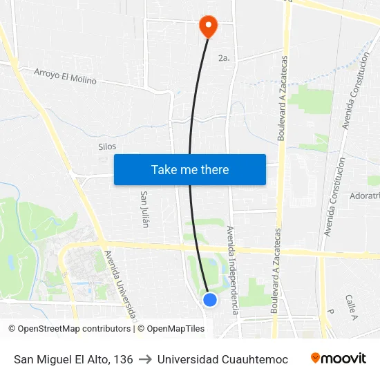 San Miguel El Alto, 136 to Universidad Cuauhtemoc map