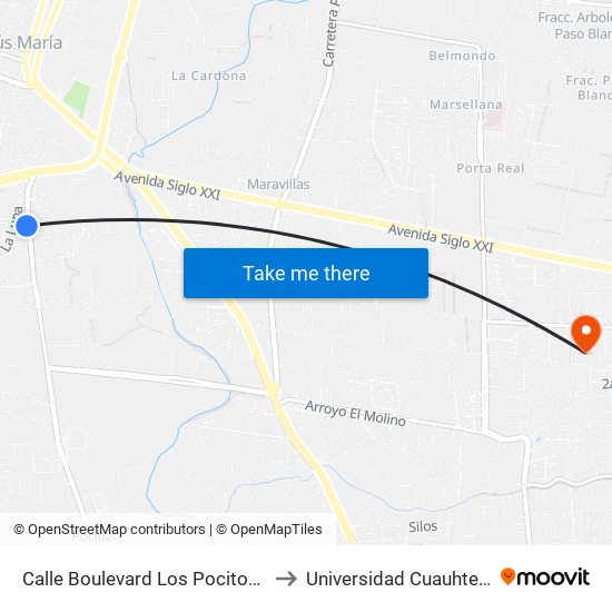 Calle Boulevard Los Pocitos, 135 to Universidad Cuauhtemoc map