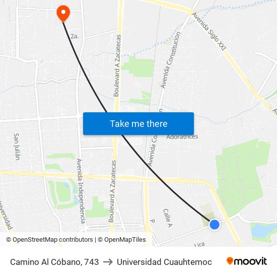 Camino Al Cóbano, 743 to Universidad Cuauhtemoc map