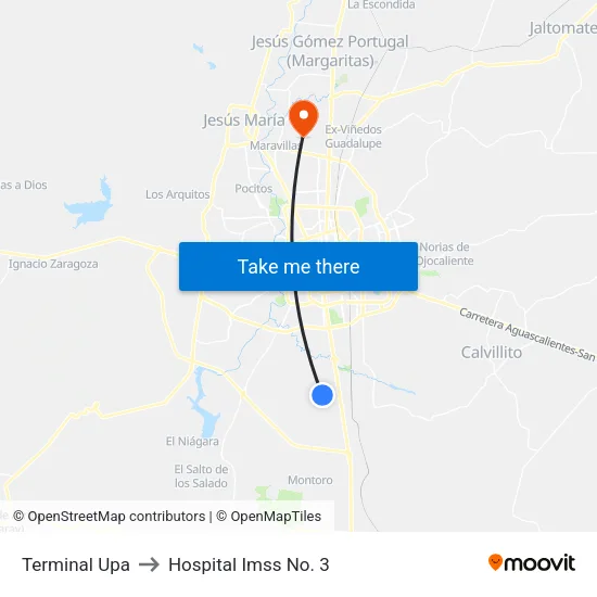 Terminal Upa to Hospital Imss No. 3 map