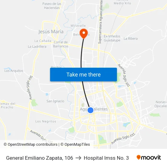 General Emiliano Zapata, 106 to Hospital Imss No. 3 map