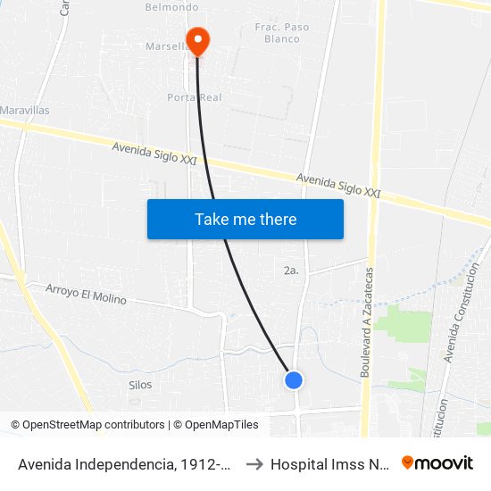 Avenida Independencia, 1912-1918 to Hospital Imss No. 3 map