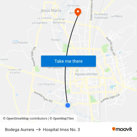 Bodega Aurrera to Hospital Imss No. 3 map