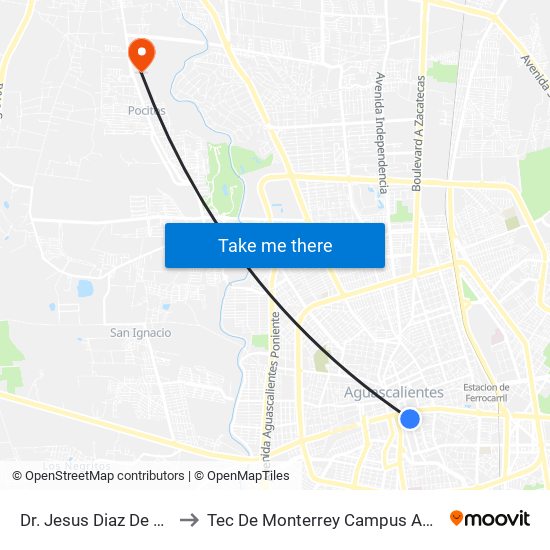 Dr. Jesus Diaz De Leon, 337 to Tec De Monterrey Campus Aguascalientes map