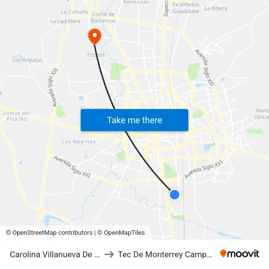 Carolina Villanueva De García C-8e, 314 to Tec De Monterrey Campus Aguascalientes map
