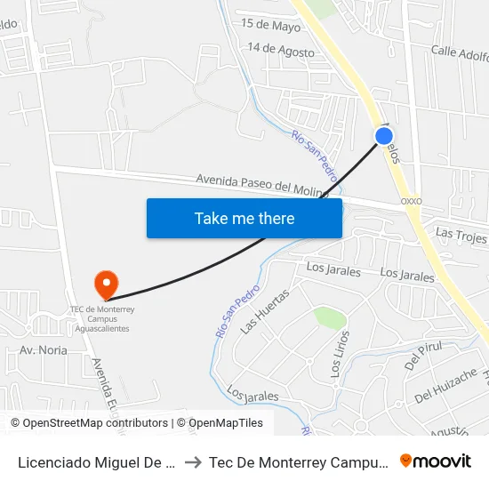 Licenciado Miguel De La Madrid, 998 to Tec De Monterrey Campus Aguascalientes map