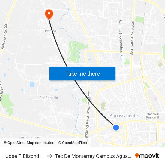 José F. Elizondo, 120 to Tec De Monterrey Campus Aguascalientes map