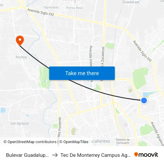 Bulevar Guadalupano, 302 to Tec De Monterrey Campus Aguascalientes map