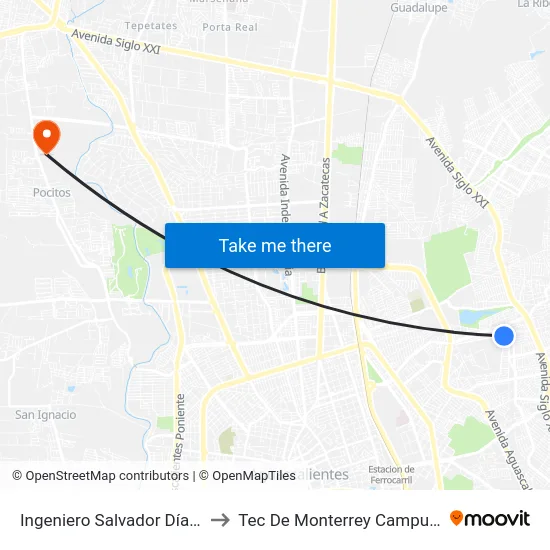 Ingeniero Salvador Díaz González, 812 to Tec De Monterrey Campus Aguascalientes map