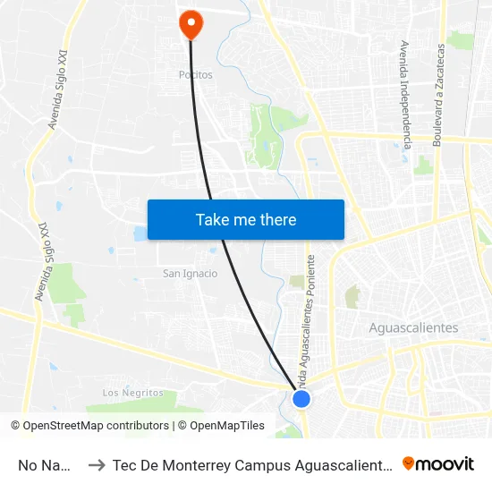 No Name to Tec De Monterrey Campus Aguascalientes map