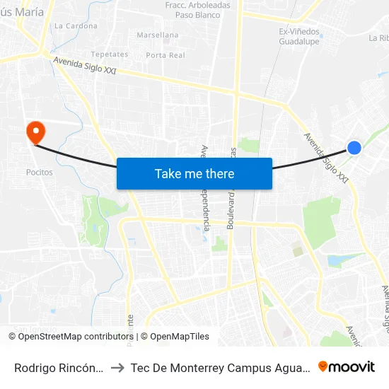 Rodrigo Rincón, 1137 to Tec De Monterrey Campus Aguascalientes map