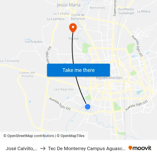 José Calvillo, 605 to Tec De Monterrey Campus Aguascalientes map