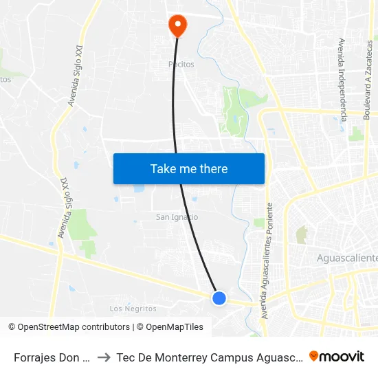 Forrajes Don Polo to Tec De Monterrey Campus Aguascalientes map
