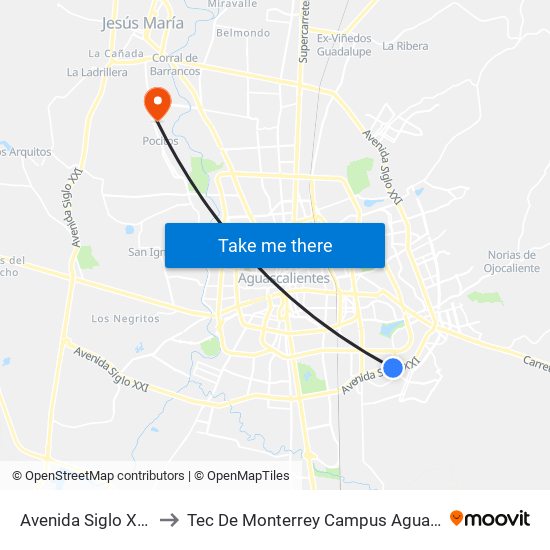 Avenida Siglo Xxi, 508 to Tec De Monterrey Campus Aguascalientes map