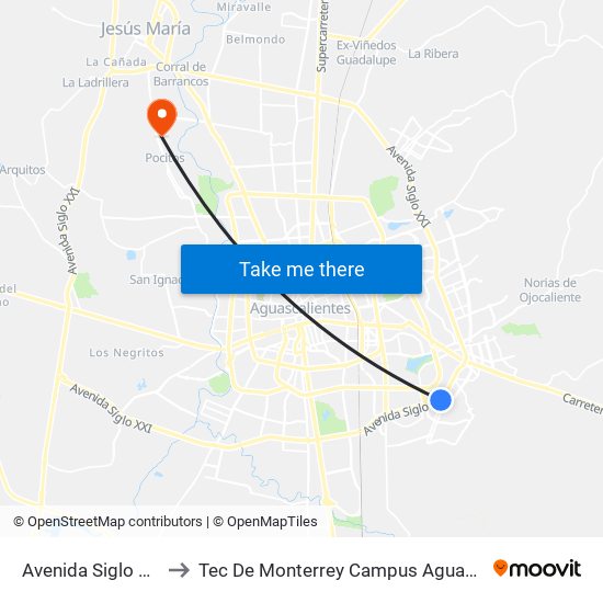 Avenida Siglo Xxi, Lb to Tec De Monterrey Campus Aguascalientes map