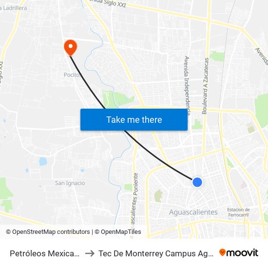 Petróleos Mexicanos, 326 to Tec De Monterrey Campus Aguascalientes map