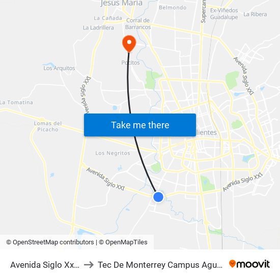 Avenida Siglo Xxi, 3839 to Tec De Monterrey Campus Aguascalientes map