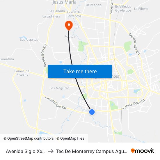 Avenida Siglo Xxi, 3306 to Tec De Monterrey Campus Aguascalientes map