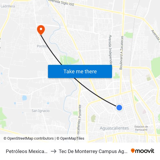 Petróleos Mexicanos, 301 to Tec De Monterrey Campus Aguascalientes map