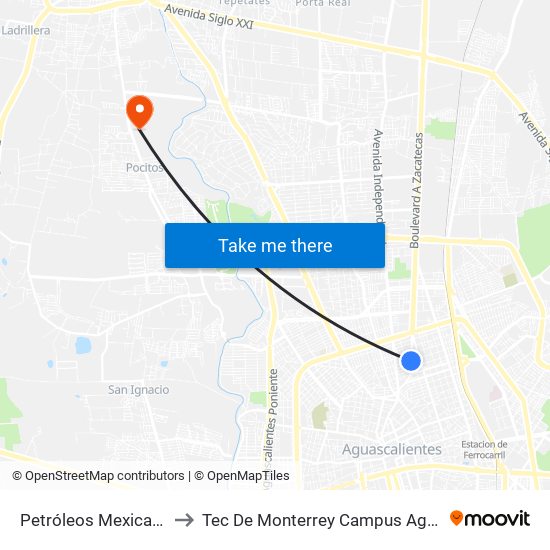 Petróleos Mexicanos, 602 to Tec De Monterrey Campus Aguascalientes map