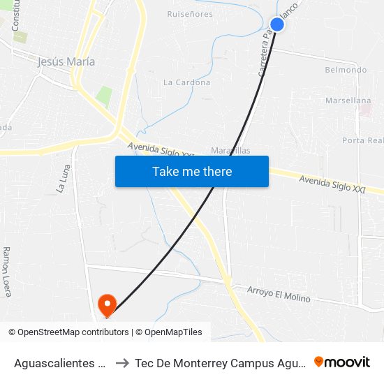 Aguascalientes 53, 803 to Tec De Monterrey Campus Aguascalientes map