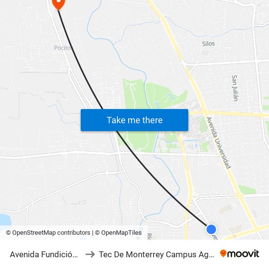 Avenida Fundición 1726-C to Tec De Monterrey Campus Aguascalientes map